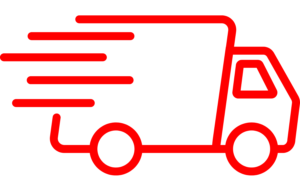Icoon van een vrachtwagen voor snelle levering van injectieproducten uit voorraad
